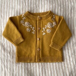 Wild Wawa embroidered knit Amelia Cardigan mustard yellow size 18-24mos